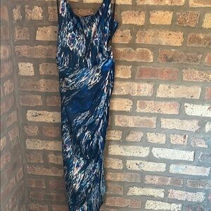 Wayf Blue Ruched Wrap Midi Dress